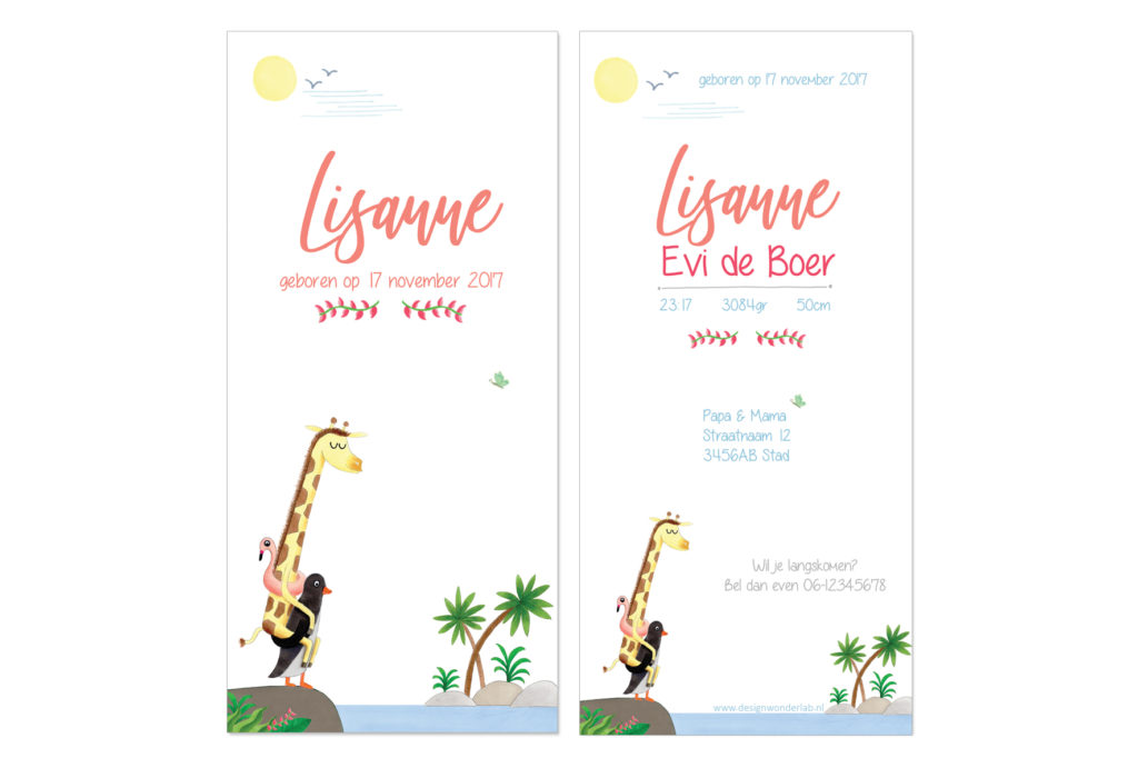 bijzonder geboortekaartje met illustratie