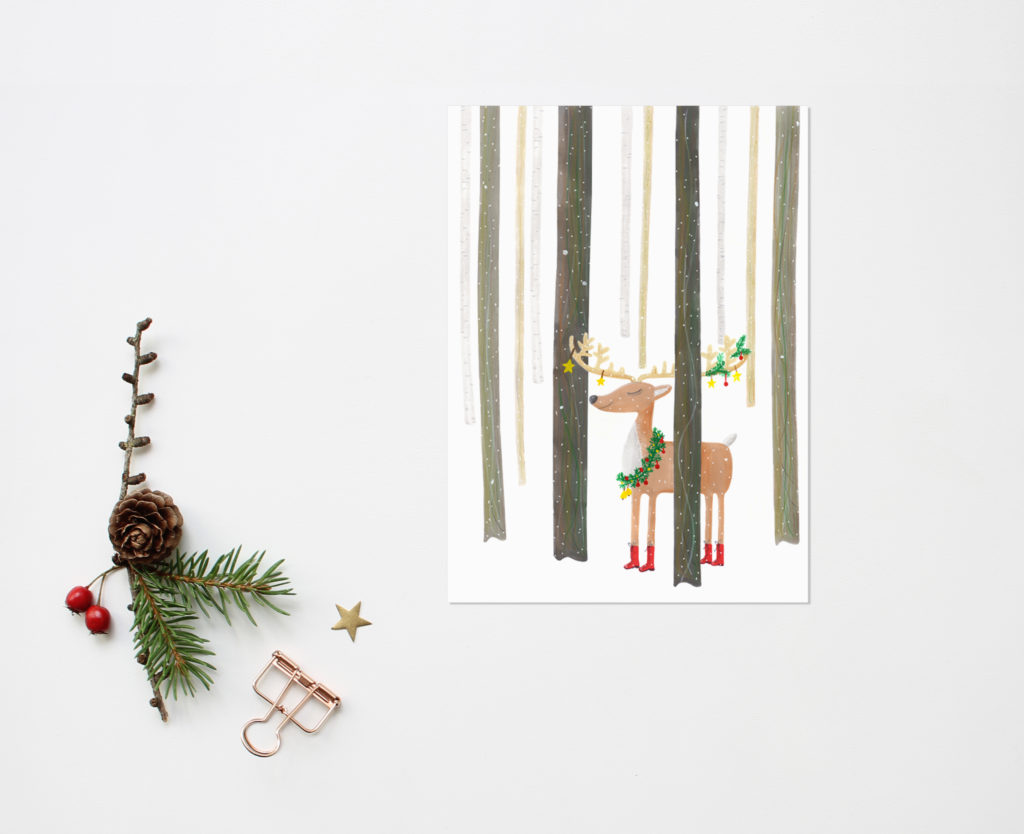 kerstkaart met rendier illustratie